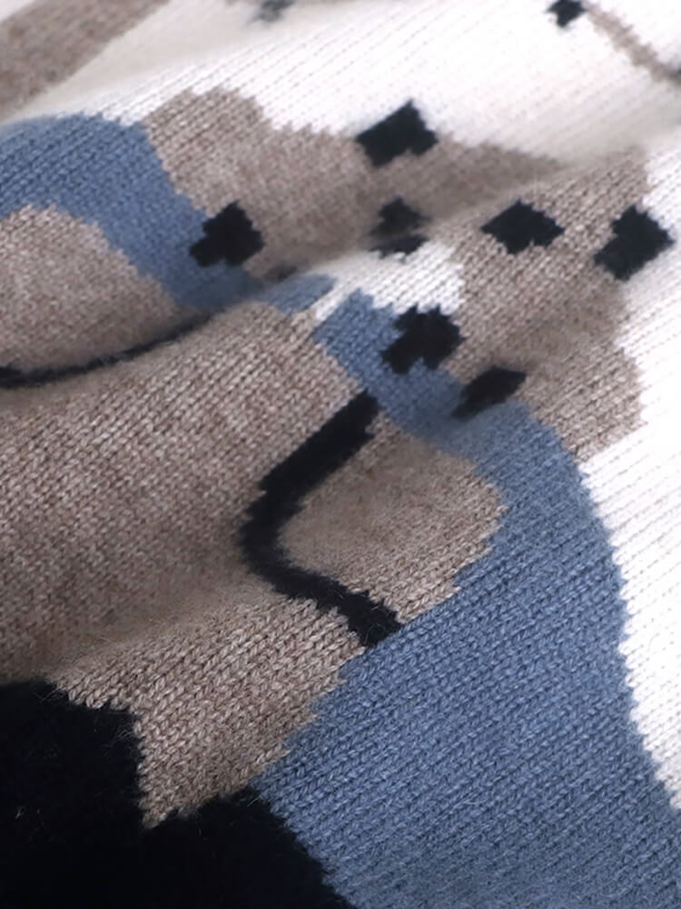 Kids Cozy Animal Otter and Tree Knit Cashmere Crewneck Pullover